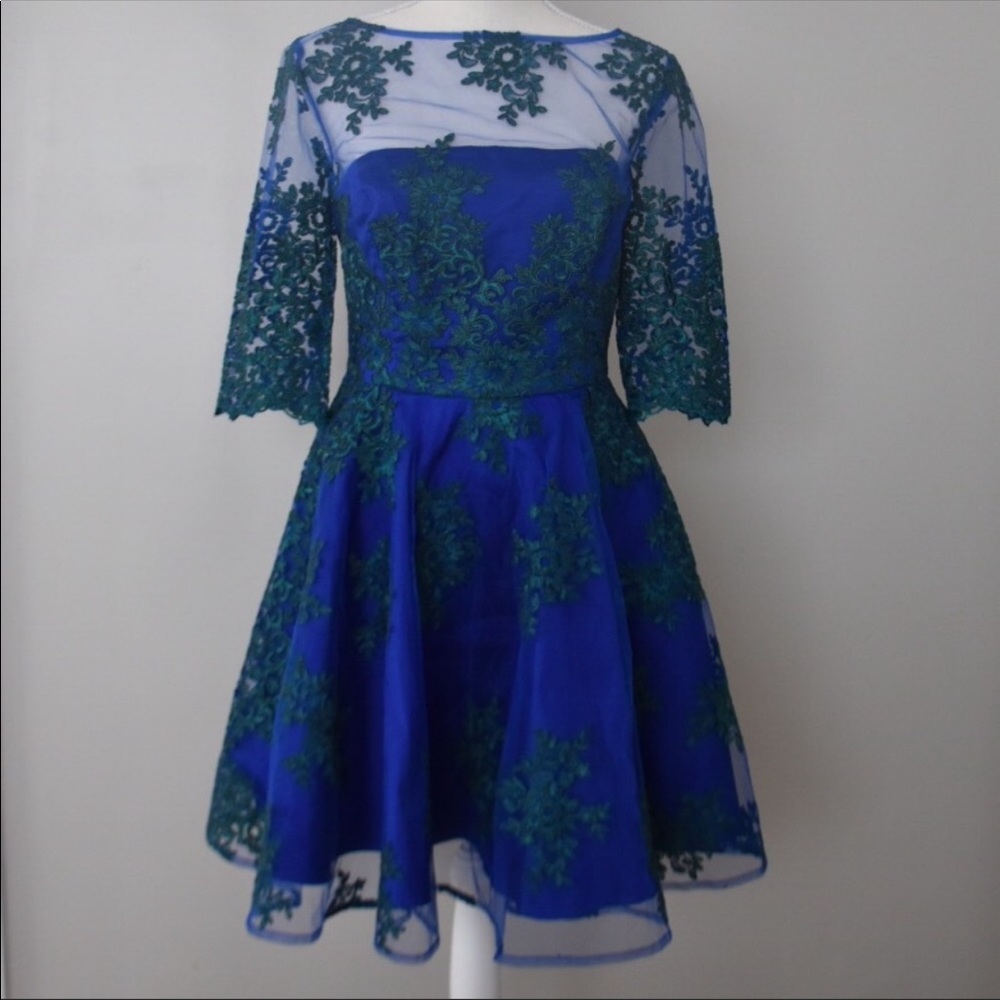 Monique Lhuillier Blue&Green Lace Formal Dress